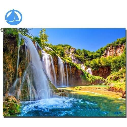 Beautiful waterfall full square round drill diy diamond painting natural scenery 5d rhinestone embroidery kits puzzle art decor