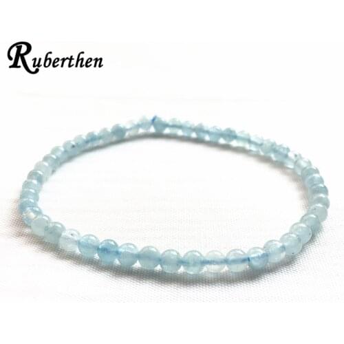 Ruberthen Natural 4 mm Aqua marine Bracelet Fashion Women`sStone Bracelet Mini Gem Stone Yoga Energy Bracelets