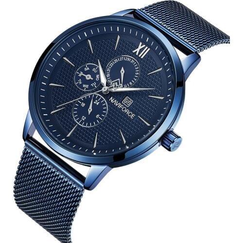NAVIFORCE New Men Watches Business Quartz Waterproof Watches Mens Slim Steel Mesh Band Week Date Wristwatches Relojes