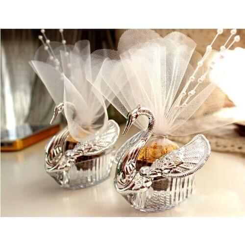2016 New Wedding favors Candy box Acrylic Silver Swan Sweet Wedding Gift box Wedding Jewely Candy gift box 200pcs
