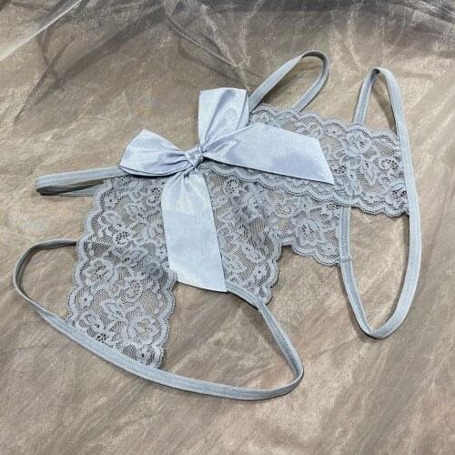 New Lace Flower Panties Sexy Lingerie Bow Thongs Women Open Crotch Transparent Briefs Low-Waist Underwear