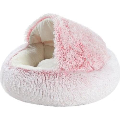 New Style Pet Dog Cat Bed Round Plush Cat Warm Bed House Soft Long Plush Bed For Small Dogs For Cats Nest 2 In 1 Cat Bed