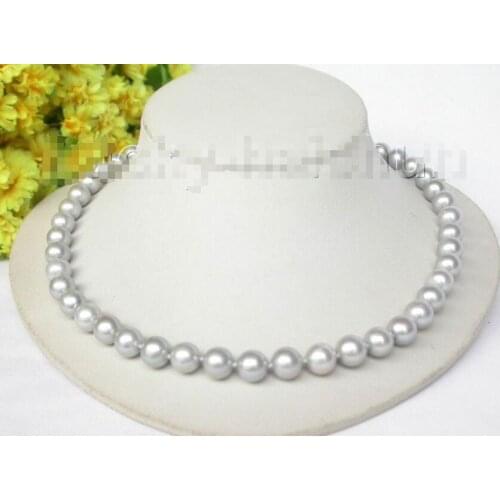 Wholesale good Hot sale 10mm luster Gray round pearls necklace ladybug 925 clasp Genuine 18inch Wedding women Jewe