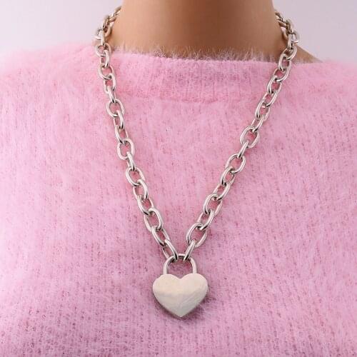 Trendy Hip hop Love Heart Lock Pendant Necklaces For Women Fashion Simple Gold Silver Color Chain Necklace Collares Femme Bijoux