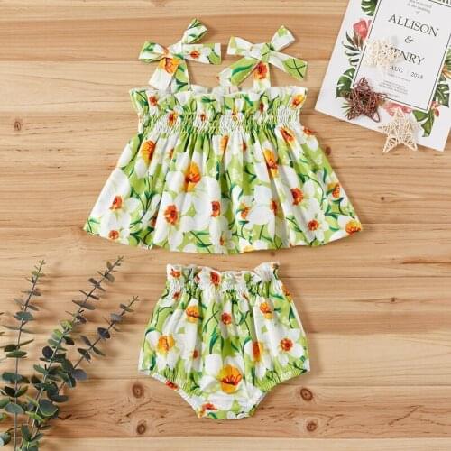 Pudcoco Newborn Baby Girl Clothes Summer Sweet Strawberry or Flower Lace-up Suspender Top Elastic Waist Short Pants 2Pcs Newest