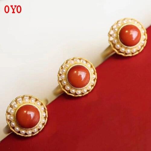 Natural South Red Pearl S925 Silver Inlaid Pearl Cold Wind Light Luxury Fashion Simple Ring Girl