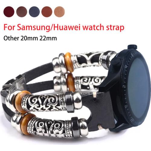 Leather Watch Band for Huawe Watch GT2 46mm GT 2 Pro/2e Strap for Samsung Galaxy Watch 3 41mm/Active Genuine Retro Handmade Band