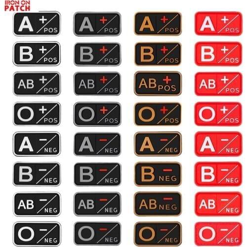 3D PVC A+ B+ AB+ O+ Positive POS A- B- AB- O- Negative NEG Blood Type Group Patch Tactical Patches Military Rubber Badges