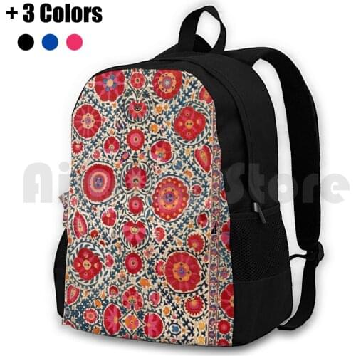 Kermina Suzani Uzbekistan Embroidery Print Outdoor Hiking Backpack Riding Climbing Sports Bag Vintage Vintage Rug Carpet