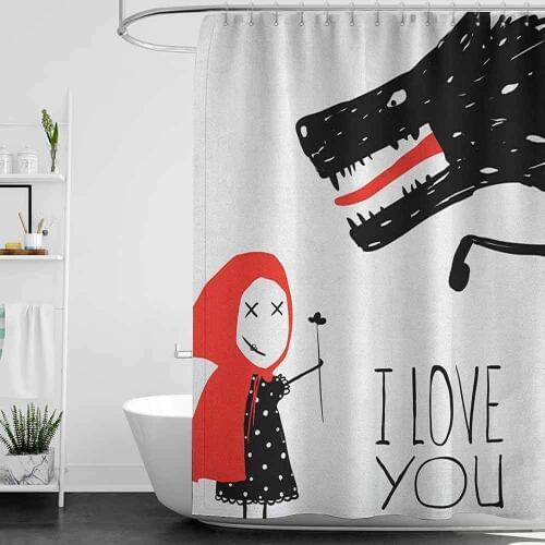 I Love You Girl Giving Valentines Bouquet to Wolf Cartoon Fairytale Characters Decorative