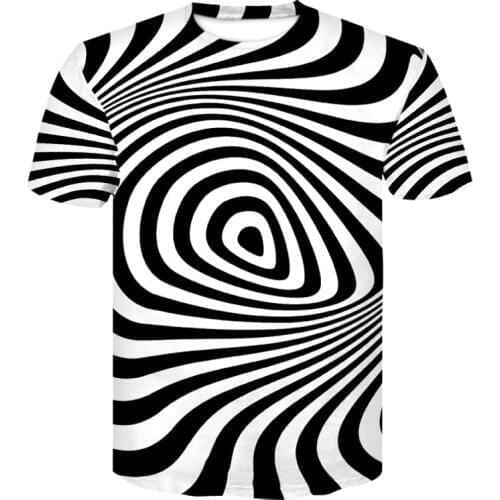 Sexy mens summer short-sleeved printed t-shirts mens and womens black and white vertigo hypnotic round collar t-shirts