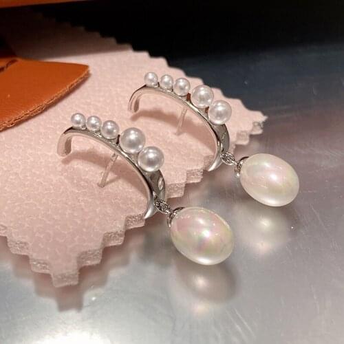 In-line Pearl Pendant Ear Studs Atmosphere Elegant Trendy Cubic High Quality Tassel For Women Jewelry Wedding Party Girl Gift