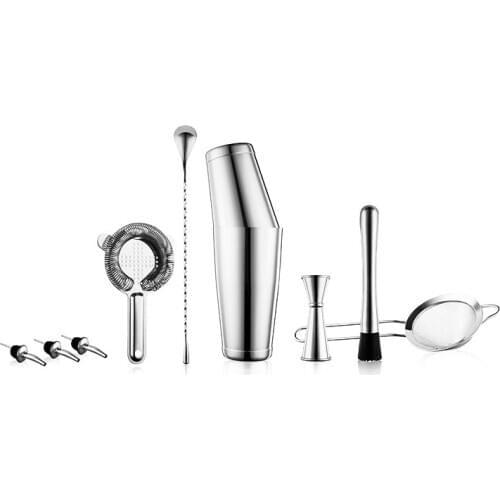 Premium Cocktail Tool Kit / Barware / Tool Set - Bartender Kit Includes Boston Shaker, Jigger, Spoon, Pourer, Muddler & Ice tong