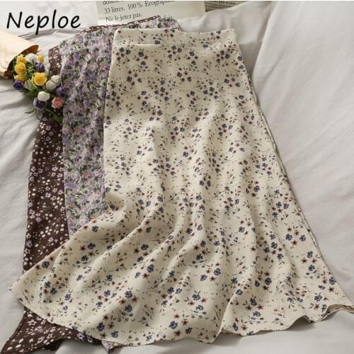 Neploe Vintage Print Summer Holiday Bohemian Skirt Women High Waist Hip A Line Jupe Femme Summer 2021 New Slim Faldas Mujer