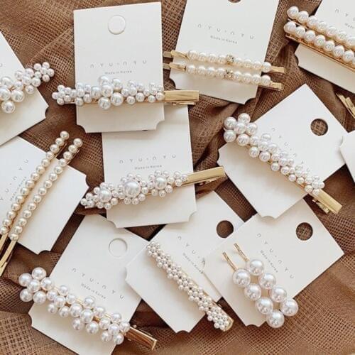 Janpan Women Simulated Pearl Flower Hair Barrettes Korea Fashion Gold Hairgrips Valentines Day Hair Pins Hair Accessories