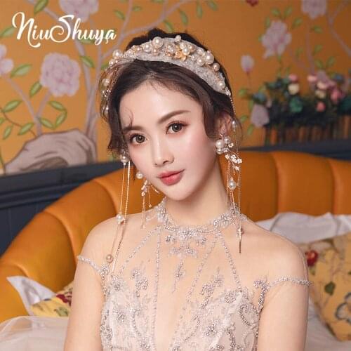 NiuShuya Floral Women Wedding Hair Accessories Handmade Crytal Pearl Bridal Party Flower Hairband Girls Hair Jewelry