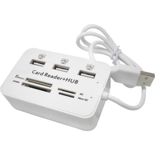 1pc Micro USB Hub 2.0 Combo 3 Ports Spliter Power Adapter TF/SD/MS/M2 Card Reader All In One PC Computer Accessories