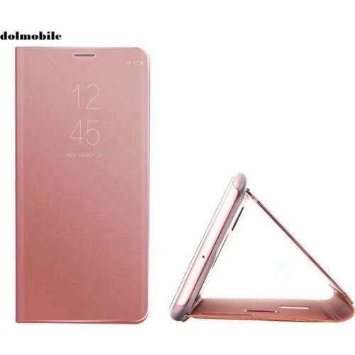 10Pcs Luxury Mirror Clear View Case for vivo X20 Phone Cover Plating Base Vertical Stand