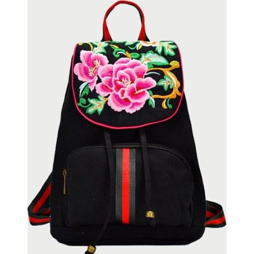 2018 Floral Embroidered Drawstring Backpacks For Teenage Girls Fashion Stripe Female Schoolbag Rucksacks Ladies Bagpack Back Bag