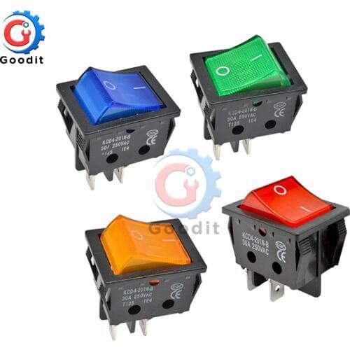 4 Pin Rocker Switch 2 Position Lamp Light ON/OFF 30A/250V KCD4 Toggle Power Switches Silver Contacts 25*31MM