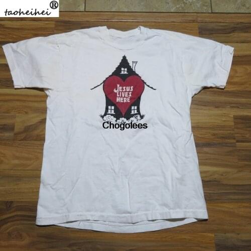 Vintage Jesus Lives Here Heart House White T shirt Sz L Lord