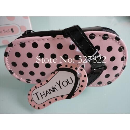 Free shipping 10set New Arrival Creative Nice Flip Flops Pink Polka Purse manicure set pedicure wedding favors for Baby Shower