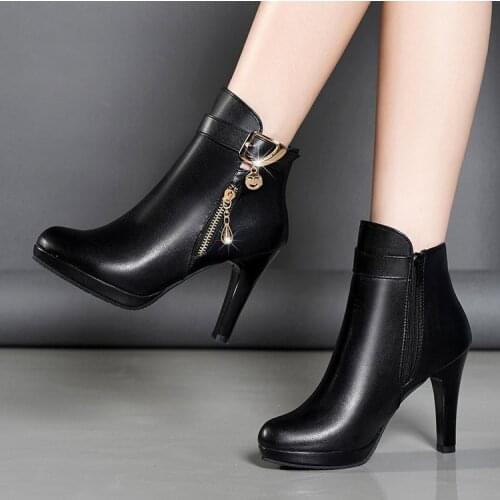 Boots Women 2021 Autumn Ankle Boots For Women Thin Heel Zipper Casual Female Shoes Leather Boots Botas Mujer