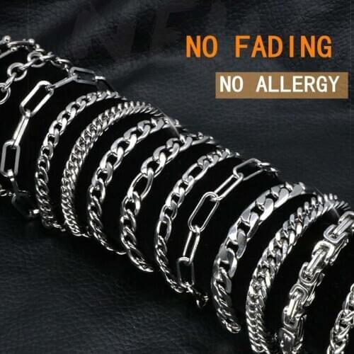 Bracelet for Men Curb Chains Link Men Bangle Stainless Titanium Steel Male Female Accessories Fashion High Quality Wholesale