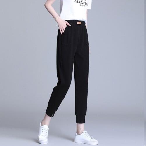 Casual Sports Pants Women Spring Summer New INS High Waist Loose Cotton Trousers Nine Points Casual Female Pants