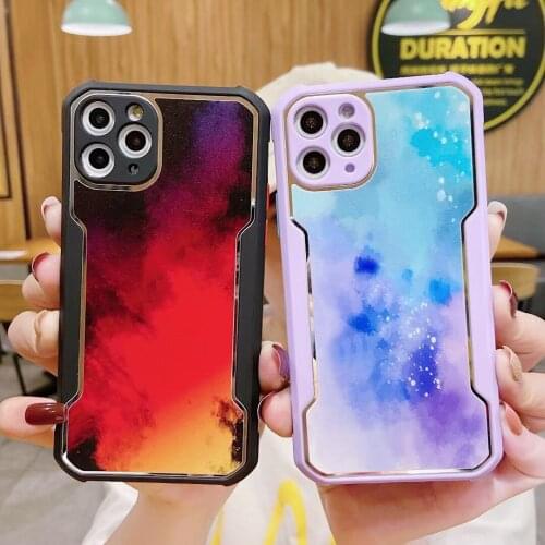 For iPhone 12 Pro Max Mini 11 XS X XR SE 2020 7 8 Plus 6 6s Case Watercolor Splash Ink Plating Acrylic Anti-knock Soft Cover
