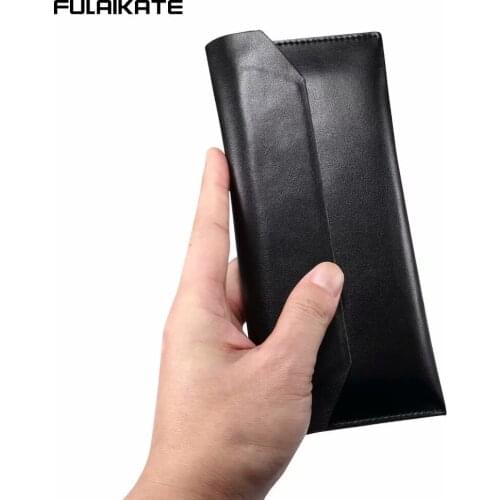 FULAIKATE 6.7" Genuine Leather Phone Clutch Bag Soft Thin Universal Simple Pouch Outdoor Case Card Pocket for iPhone12 Pro Max