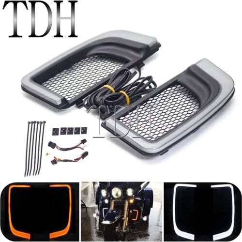 Black Motorcycle LED Fairing Lower Grills Turn Signal Light For Harley Touring Electra Street Road Glide Ultra Classic FLHTCU