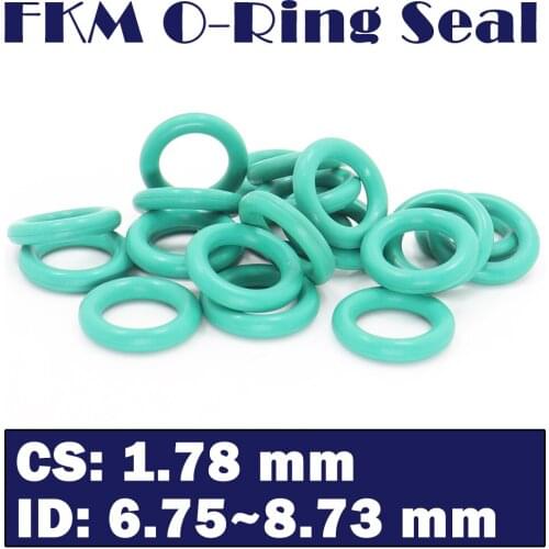CS1.78mm FKM Rubber O RING ID 6.75/7.65/7.8/7.95/8.24/8.73*1.78 mm 100PCS O-Ring Fluorine Gasket Oil seal Green ORing