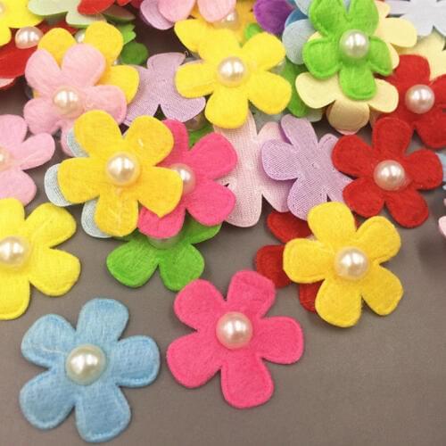 DIY 200pcs pearl cloth Appliques Crafts Flowers shape Decorative Scrapbooking 26mm