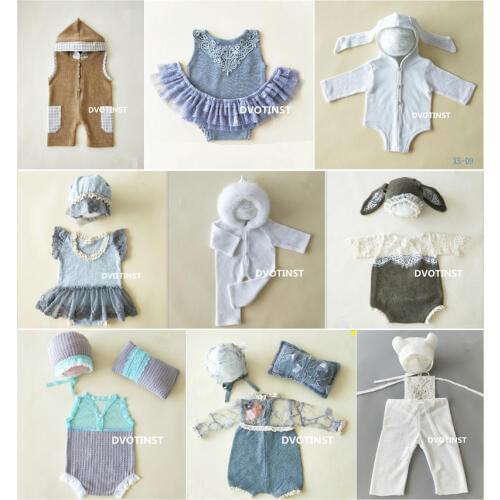 Dvotinst Newborn Photography Props Baby Lace Crochet Knit Outfits Set Clothes Fotografia Accessories Studio Shooting Photo Prop