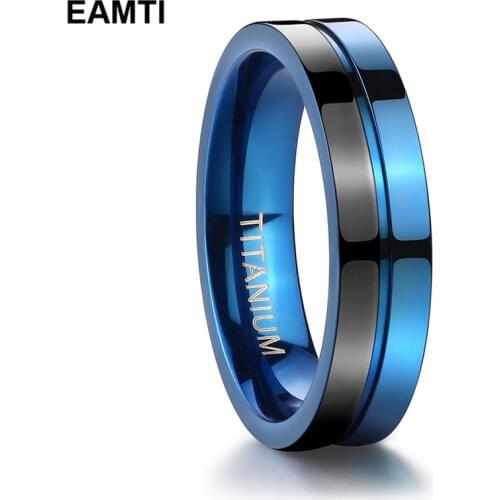 Eamti 5mm Cool Blue Titanium Rings Polished Trendy Wedding Rings For Man Women Engagement Rings Half Black anillo hombre Party