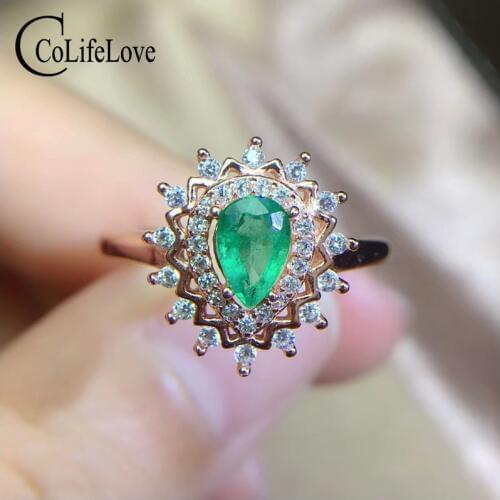 CoLife Jewelry 100% Genuine Emerald Ring for Engagement 4*6mm Natural Emerald Silver Ring 925 Silver Emerald Jewelry