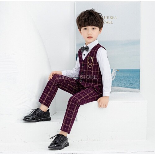 Flower Boys Formal Vest Pants 2Pcs Clothing Set School Kids Wedding Dress Suit Children Birtdahy Prom Ceremony Costume