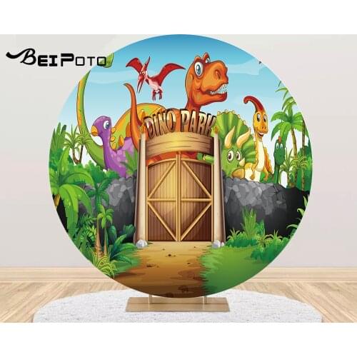 Round circle background cartoon dino park kids birthday baby shower backdrop photocall Party decor table Covers YY-777