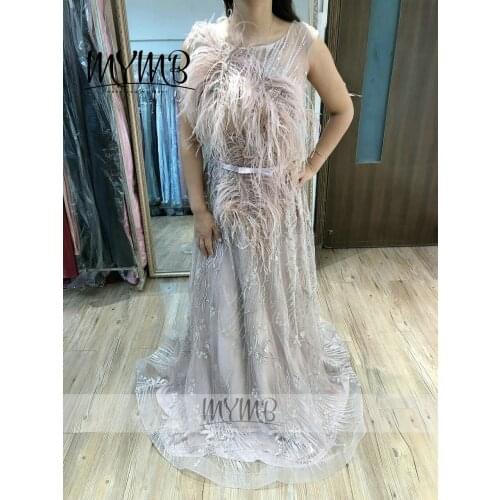 MYMB 2021 New Collection Couture Lace Evening Gown For Wedding And Party Elegant A Line Pink Feather Formal Gown MY31125