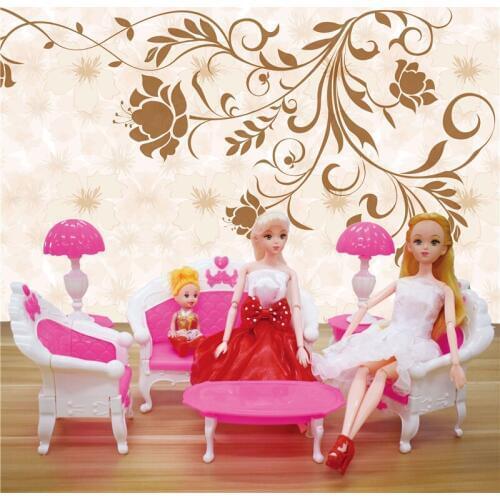 6 Pcs/Lot Doll Plastic Furniture Vintage Sofa Couch Desk Lamp Dolls Accessories Girl Birthday Gift Kid Dollhouse Toy for Doll