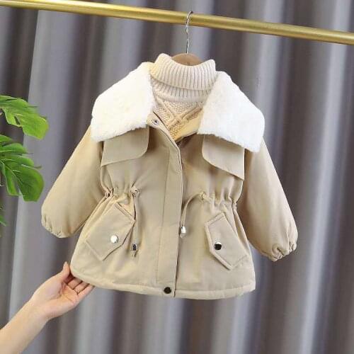 Girls Jackets 2021 New Winter Coats Foreign Style Childrens Padded Coats Winter Plus Velvet Padded Clothes Fur Collar Clothing