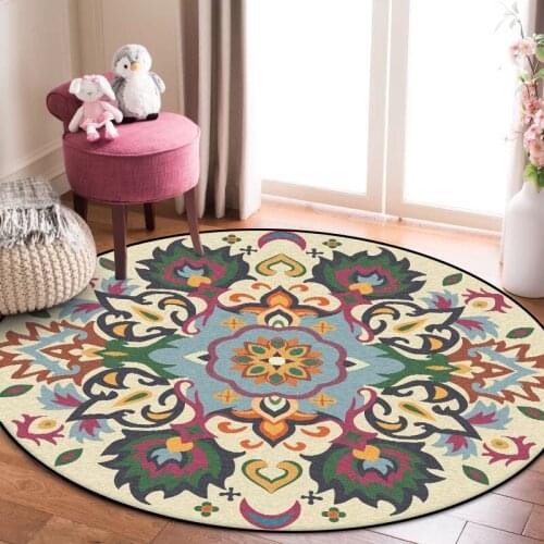 Fashionable And Fresh Yellow Green Blue Mandala Flower National Style Living Room Bedroom Round Mat CarpetCustom Size