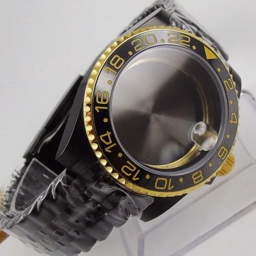 Fit NH35 NH35A NH36 Movement Black PVD Men 40mm Watch Watch black Gold Coated Watch Bracelet Sapphire Glass