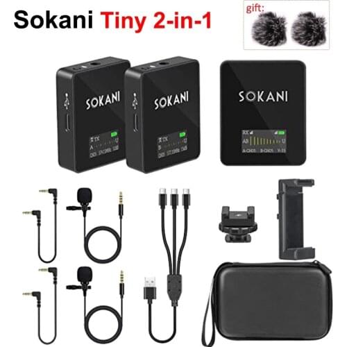 Sokani Tiny 2-in-1 UHF wireless Microphone Kit Lapel Lav Interview Video Recording for DSLR Camera Canon Sony Nikon Smartphone