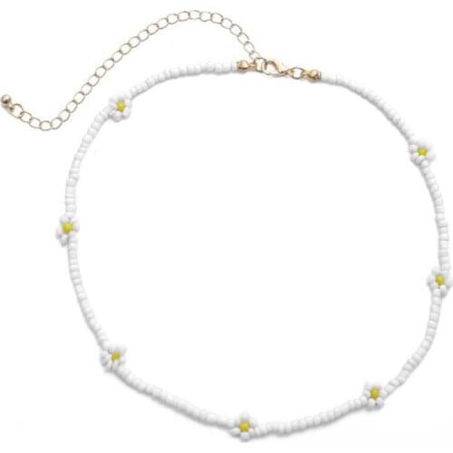 Creative Handmade Beaded Woven Flower Necklace Clavicle Choker Necklace for Women Elegant Female Party Jewelry