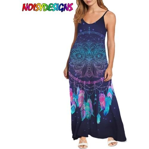 NOISYDESIGNS Womens Long Dress Purple Dream Catcher Printed V-Neck Sleeveless Elegant Dress Vestidos Plus Size Dresses 2021 New