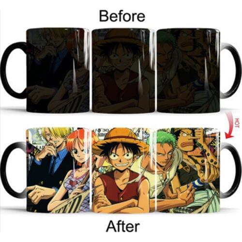New 1Pcs 350mL One Piece Coffee Mugs Color Change Tea Cup Luffy Zoro Anime Cartoon Novelty For Gift Birthday Party Drop Shipping