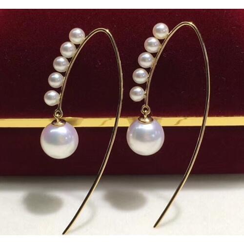 Sinya New arrival Au750 18k gold dangle drop earring with Natural Round high luster pearls for women ladies girls