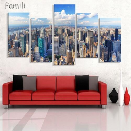New York City Canvas Paintings 5 Piece Canvas Art Picture Modular Painting ModernPictures on Wall For Kitchen Living Room